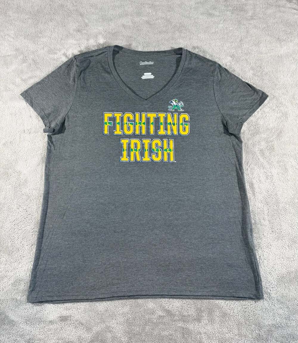 Captivating Apparel Women’s Notre Dame Fighting Irish V-Neck T-Shirt XL Grey